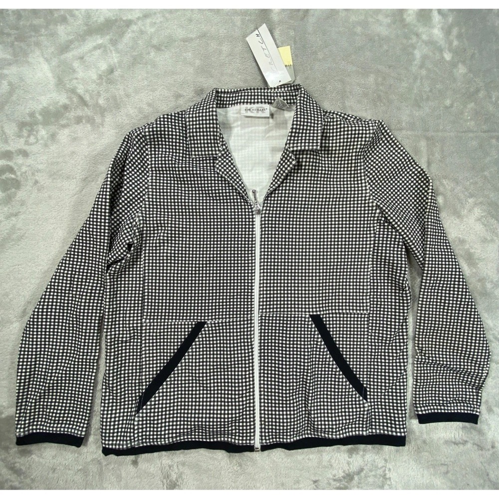 Kim Rogers Jacket Womens Medium Black White Gingham Check Cotton Full Zip NEW